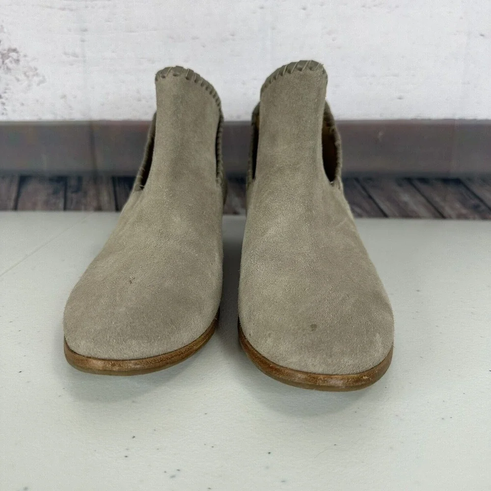 Jack Rogers Ankle Boots Womens 9‎ M Gray Suede Slip On Block Heel Leather Casual
